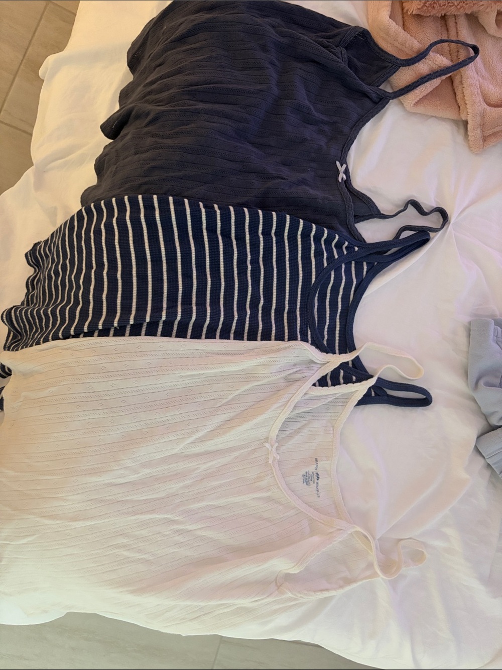 Brandy Melville Navy, Navy/White Stripe & Ivory Ribbed Tank Top Set